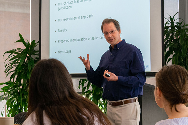 Professor Daniel Klerman speaks at a research workshop